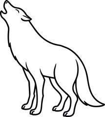 Majestic Howling Wolf Line Art Illustration of a Wild Canine