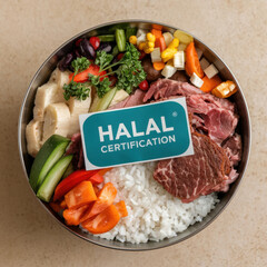 Delicious and nutritious halal certified food bowl featuring fresh vegetables and meat