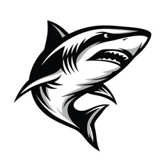 Black and White Shark in Water, Minimalist Animal Illustration, Nautical Theme Silhouette