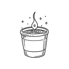 Candle in a pot with flame and stars in minimalist line art  