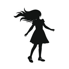Silhouette of a girl with flowing hair in a dress