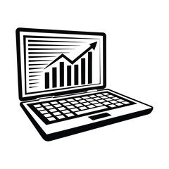 Black and White Laptop with Bar Graph Displaying Growth, Finance Data, and Analysis