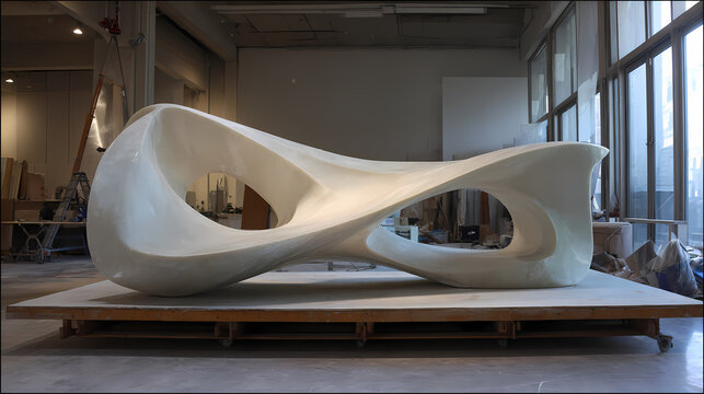 editorial for modern sculpture exhibit | landscape embodiment | monumental calm | polished alabaster | asymmetric massing | landscape-integrated forms | pierced volumes | subtractive carving |