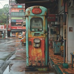 Fototapeta premium Southeast Asian street-side old gas pump