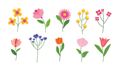 Hand-Drawn Cute Wildflower Set vector illustration