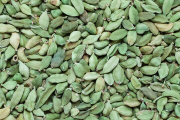 food background of green cardamom seeds