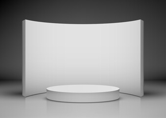 white curved backdrop with cylindrical podium modern 3d studio scene product display mockup showcase clean minimalist