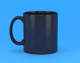 Blank black mug on blue background