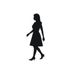 Woman walking silhouette elegant dress heels side profile