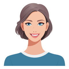 Flat Vector. Portrait of only one Woman. Simple Background.