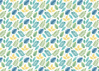 Seamless tropical spring design with trendy watercolor jungle palm leaves, ideal for summer fabric, exotic wallpapers, and stylish seasonal backgrounds with nature elements.