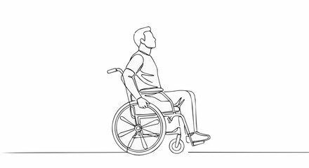 Fototapeta premium A line drawing depicts an individual seated in a wheelchair, embodying themes of mobility, and independence.