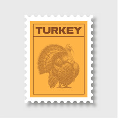 Obraz premium Vintage Turkey Stamp Illustration – Dotwork Ink Farm Bird for Rustic Postal Decor