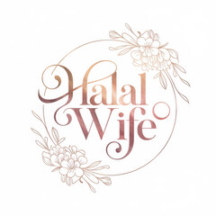 Obraz premium Elegant rose gold halal wife script design surrounded by floral wreath for branding