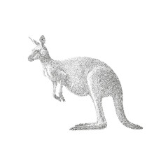 Dotwork Vector Illustration of a Kangaroo in Stippling Engraving Style
