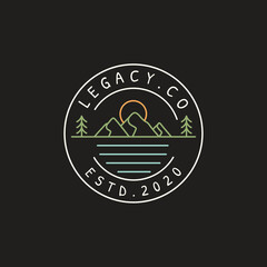 Lake with mountain view vintage simple logo design vector