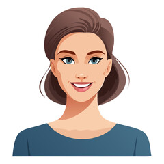 Flat Vector. Portrait of only one Woman. Simple Background.