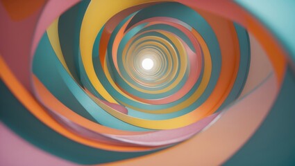 Naklejka premium Colorful spiral of layered paper creating an abstract tunnel effect with a bright light at the center