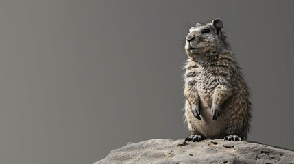 Gray Rodent Standing on Rock with Copy Space - Wild Animal, Nature, and Wildlife Concept