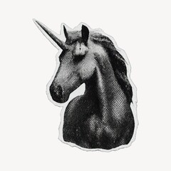 Fototapeta na wymiar Mythical black-and-white unicorn illustration.
