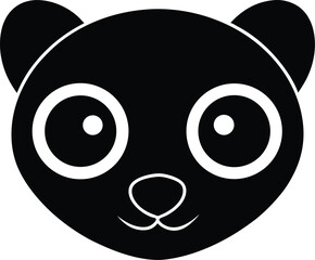 Adorable Cartoon Panda Head Simple Black and White Illustration