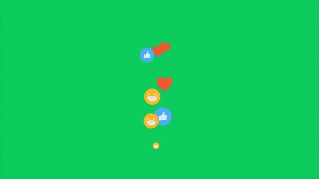 Animated Social Media Icons Likes, Hearts, and Emojis on Green Screen
