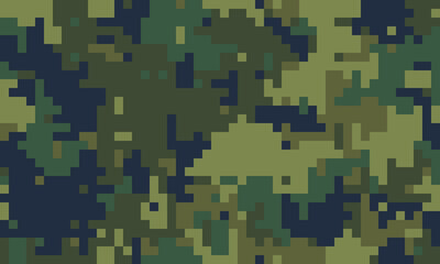 Abstract digital camouflage pattern.  Perfect for backgrounds, textiles, or militarythemed designs.  The pixelated texture offers a modern, geometric feel, representing concealment and strategy.