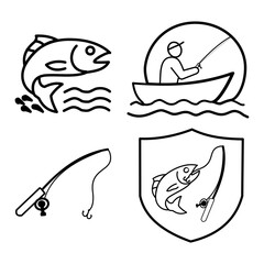 Fishing logo vector featuring fish, hook, and water elements. Perfect for fishing clubs, outdoor brands, sport fishing, seafood businesses, and adventure gear identity.