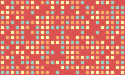 Abstract geometric background featuring a vibrant mosaic of pastel squares on a reddishbrown backdrop.