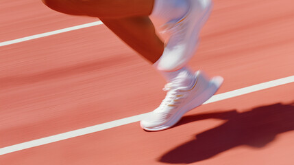 Fototapeta premium Athlete's sneakers, close up of feet, feet of athlete running on track, running, fast speed, sports