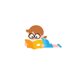 Illustration of Child Reading Book While Laying Down