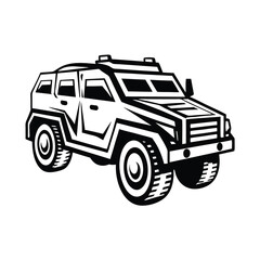 Armored Car | Black and White Heavy Vehicle Minimalist Design Icon Style