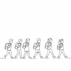 School children walking with backpacks, ready for education. 