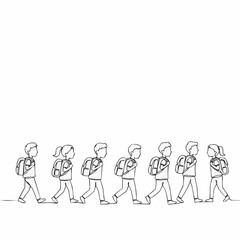 Kids walking to school in a line.