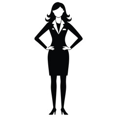 Confident Businesswoman Silhouette Full Body, Formal Attire, Hands on Hips, Empowered Look