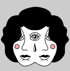 illustration of a woman's face with three eyes