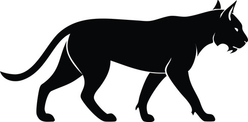 Black Panther Silhouette Walking Aggressively with Open Mouth Isolated on White Background Illustration