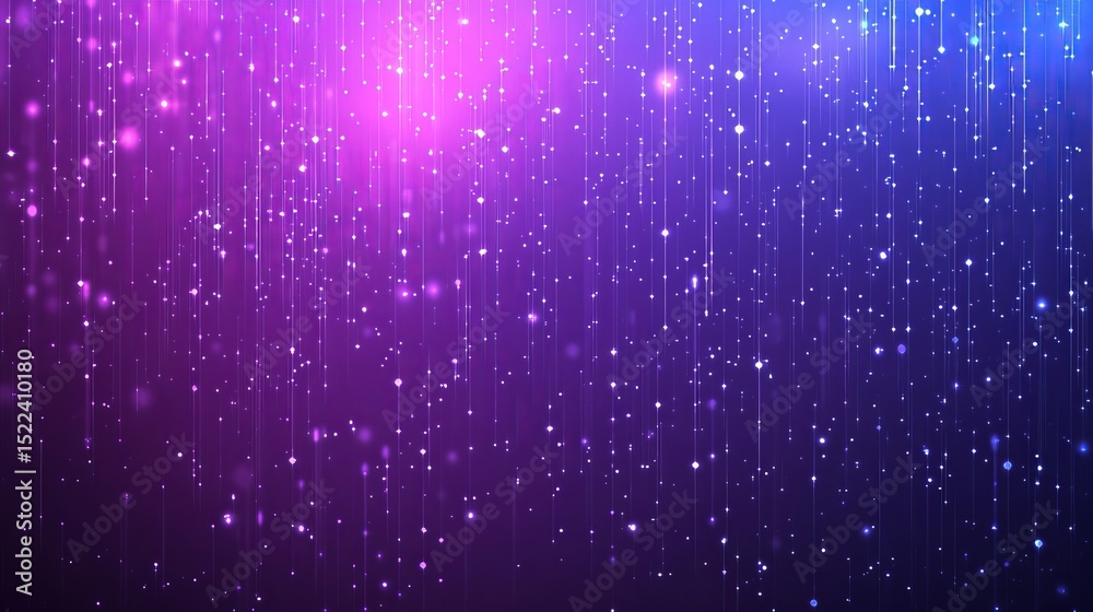 Wall mural abstract visualization of digital data flowing with glowing purple and blue particles in tech design