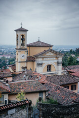 Historic Church and Rooftops in Bergamo Italy