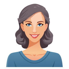 Flat Vector. Portrait of only one Woman. Simple Background.