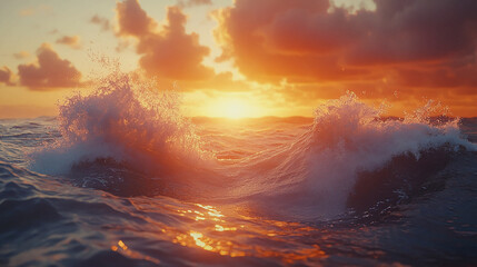 Ocean waves crashing at sunset seascape nature photography wallpaper background desktop beautiful sea view