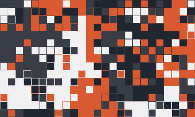 Abstract geometric pixel art background.  Vibrant orange, grey, and white squares create a dynamic, modern design. Perfect for tech, website banners, presentations, and digital projects.