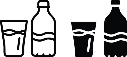 Minimalist Glass of Water and Plastic Bottle Line Art Vector Illustration
