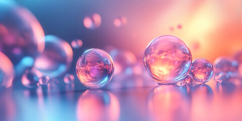 Close-up of translucent glass spheres reflecting vibrant sunset colors.