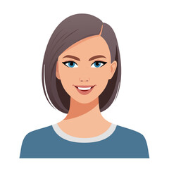 Flat Vector. Portrait of only one Woman. Simple Background.