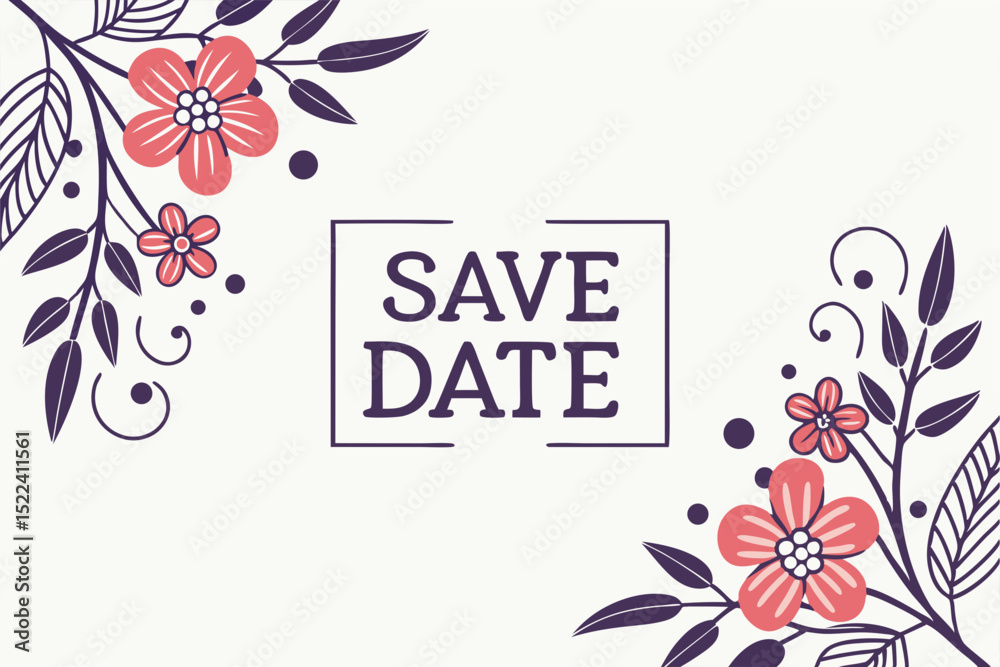 Poster elegant save the date invitation design with floral elements featuring a minimalist color scheme and