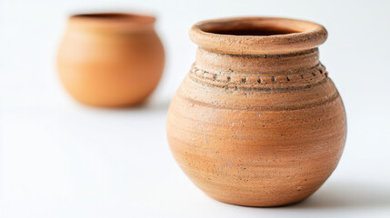 Handcrafted clay pots with rustic finish, showcasing earthy tones and traditional craftsmanship. These pots evoke sense of warmth and simplicity