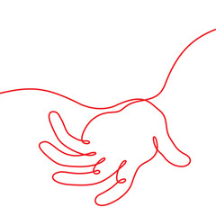 手のシンプルなラインアート　D　赤