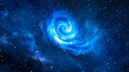 Vibrant blue nebula spinning through vast cosmic darkness, revealing intricate stellar patterns of swirling astronomical energy