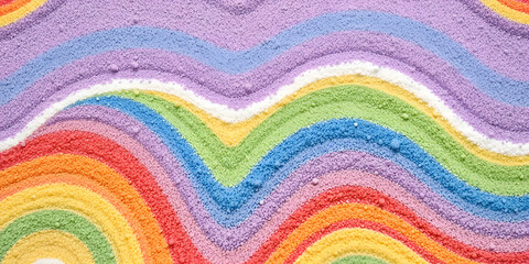 Close-up of rainbow sand strip on white background with copy space.